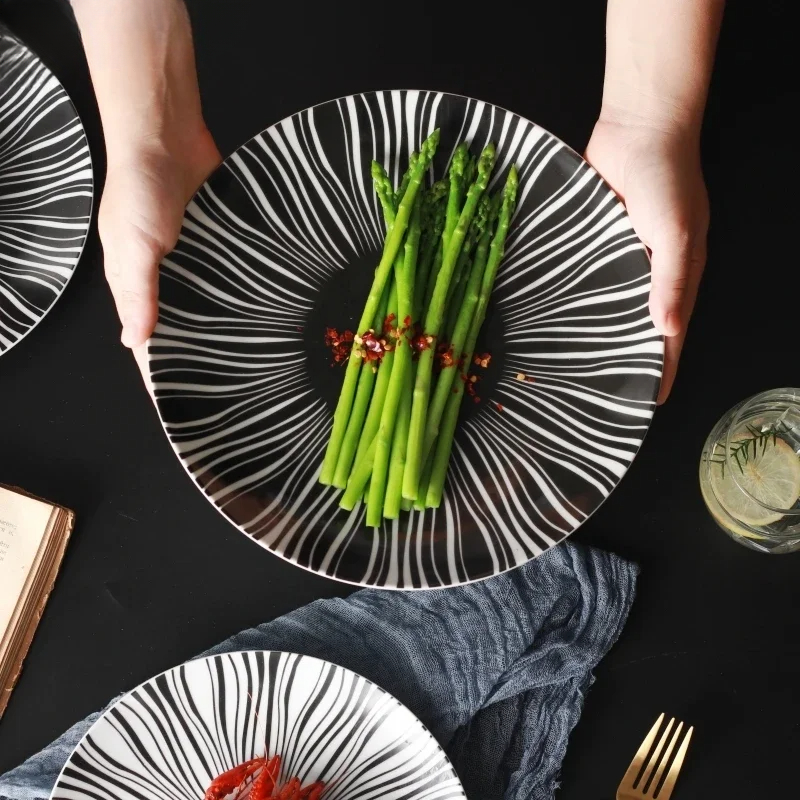 Food Snacks That Are Black - Ceramiczne czarne białe paski zastawa stołowa